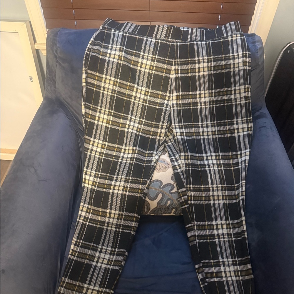 Ashley Stewart Black and White Plaid Straight Leg Pants